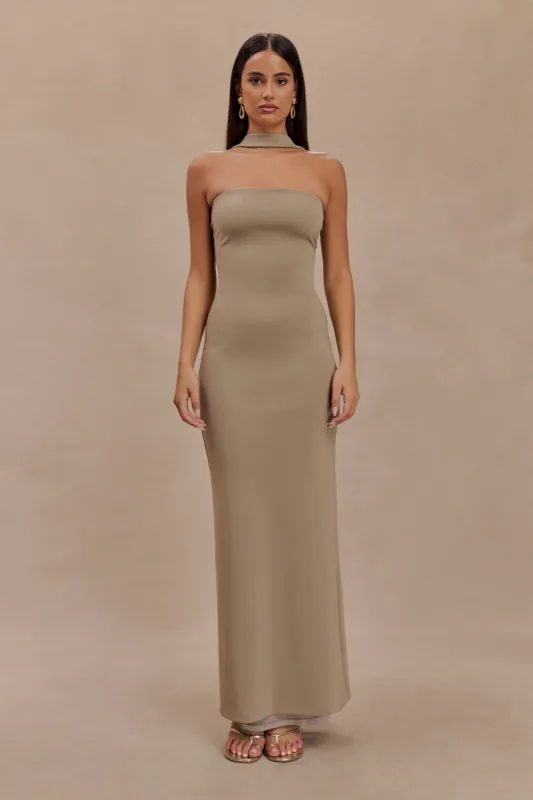 Velma Halter Collar Maxi Dress - Mushroom sold by Meshki