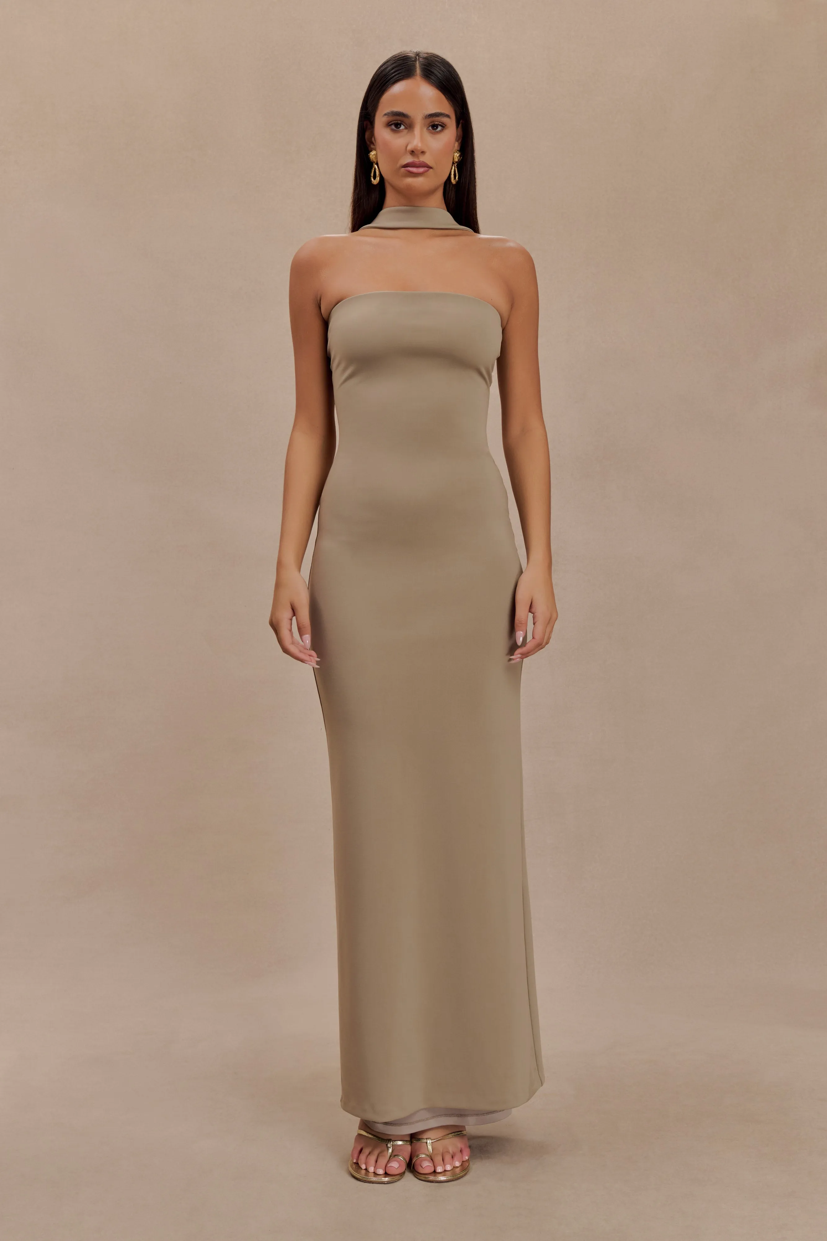 Velma Halter Collar Maxi Dress - Mushroom sold by Meshki