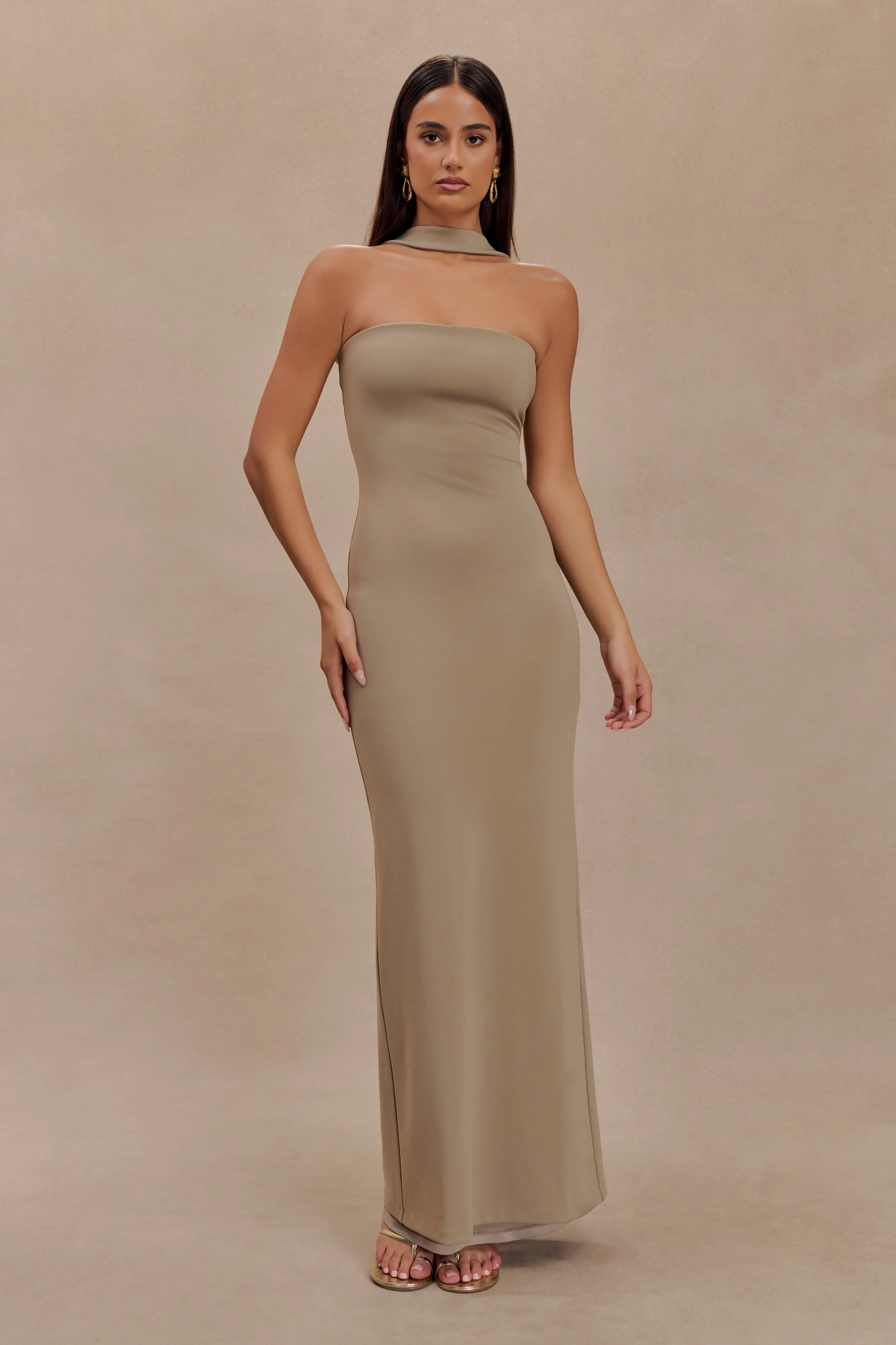 Velma Halter Collar Maxi Dress - Mushroom sold by Meshki product image thumbnail 5