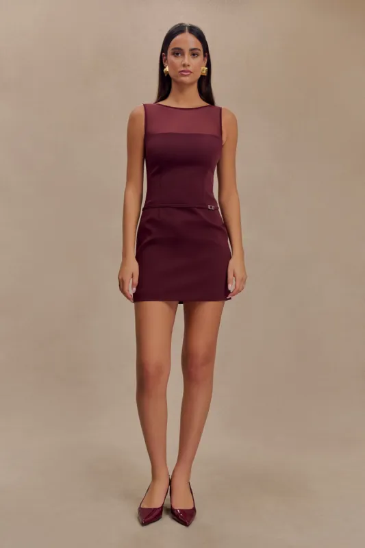Posie Suiting Belted Mini Dress - Mahogany sold by Meshki