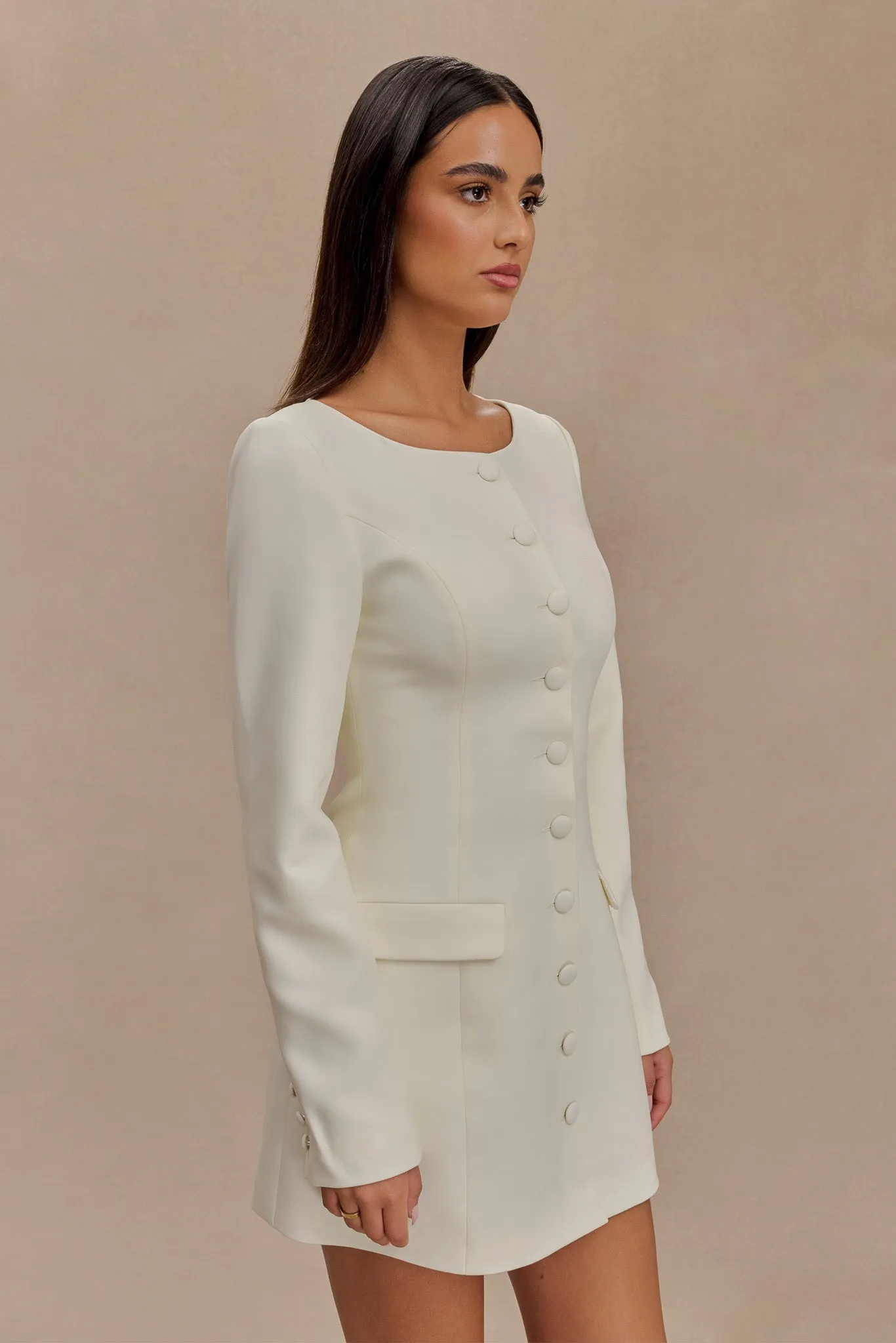Jolie Boat Neck Suiting Mini Dress - Ivory sold by Meshki product image thumbnail 4
