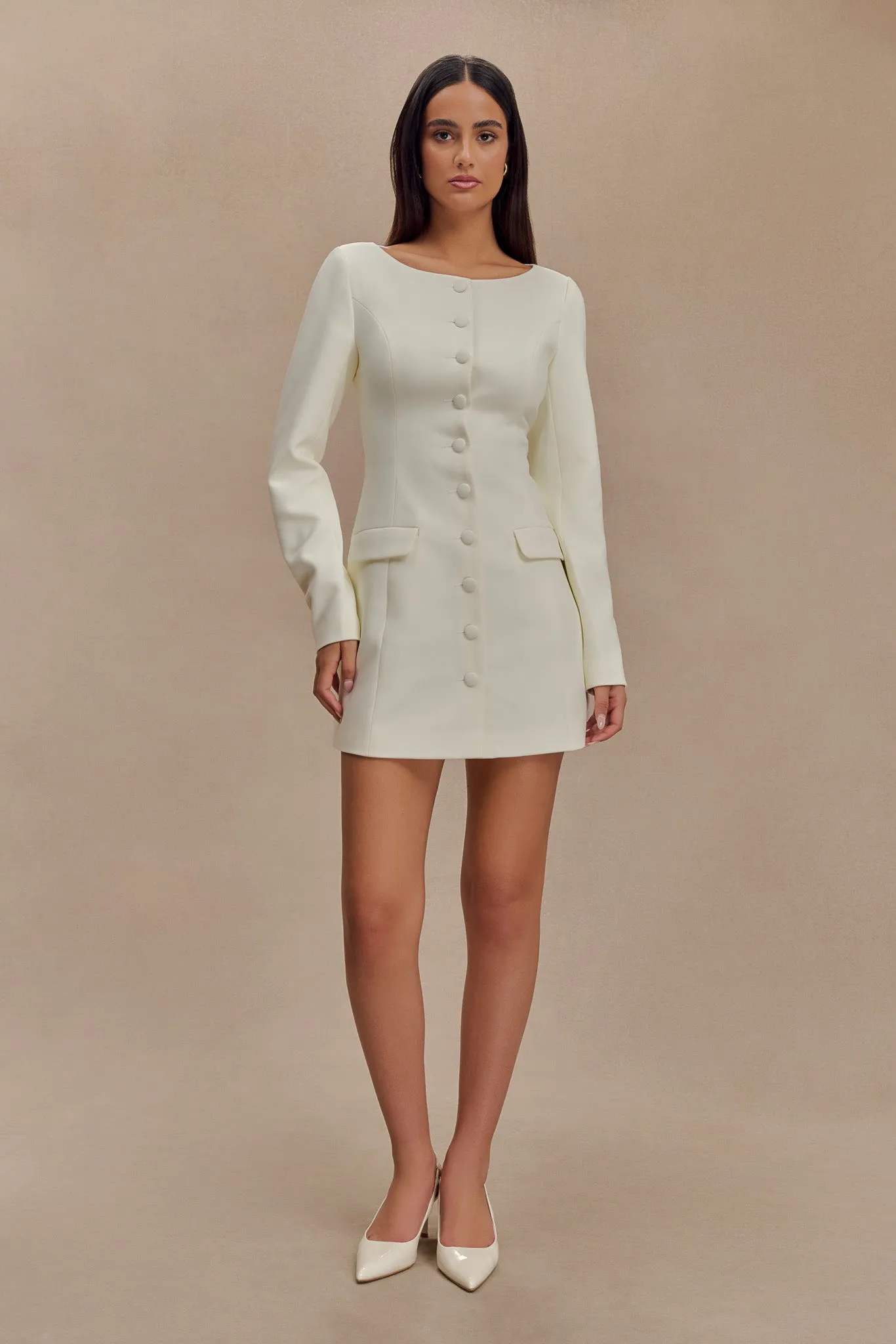 Jolie Boat Neck Suiting Mini Dress - Ivory sold by Meshki