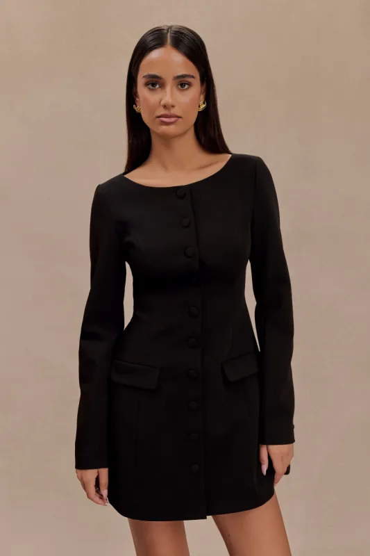 Jolie Boat Neck Suiting Mini Dress - Black sold by Meshki