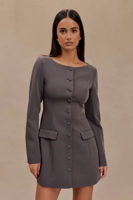 Jolie Boat Neck Suiting Mini Dress - Charcoal Grey sold by Meshki