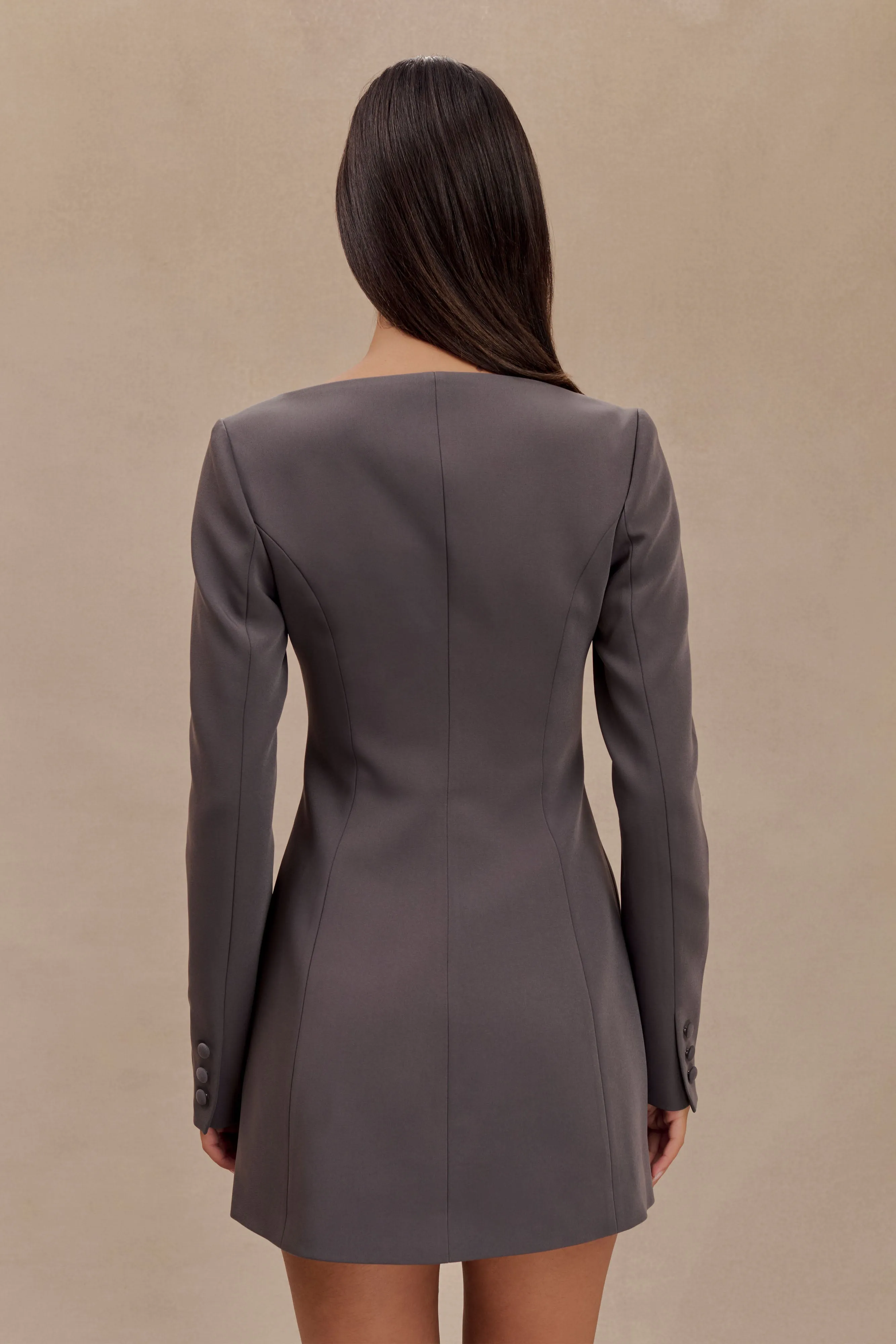 Jolie Boat Neck Suiting Mini Dress - Charcoal Grey sold by Meshki product image thumbnail 2
