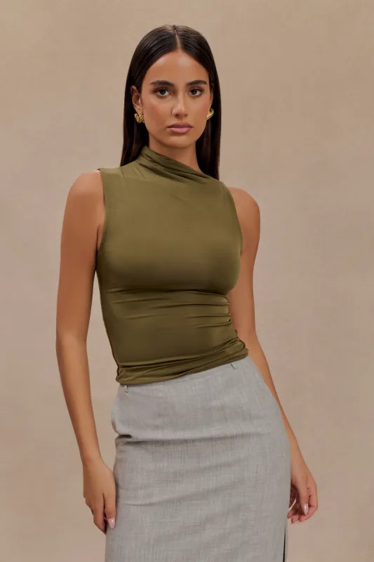 Hadleigh Sleeveless Slinky Top - Dark Olive sold by Meshki