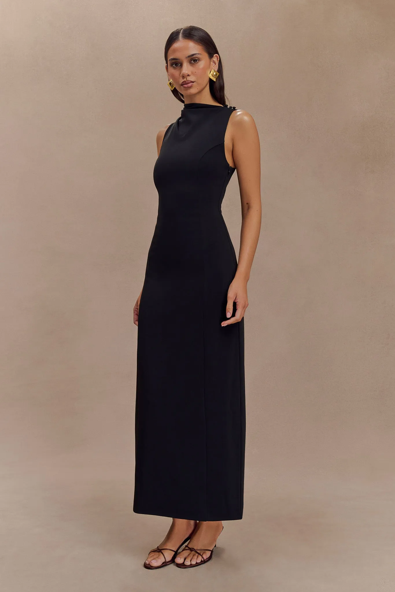 Taylor Draped Stretch Crepe Midi Dress - Black sold by Meshki product image thumbnail 4