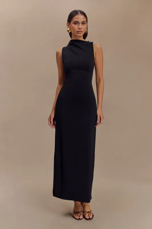 Taylor Draped Stretch Crepe Midi Dress - Black sold by Meshki