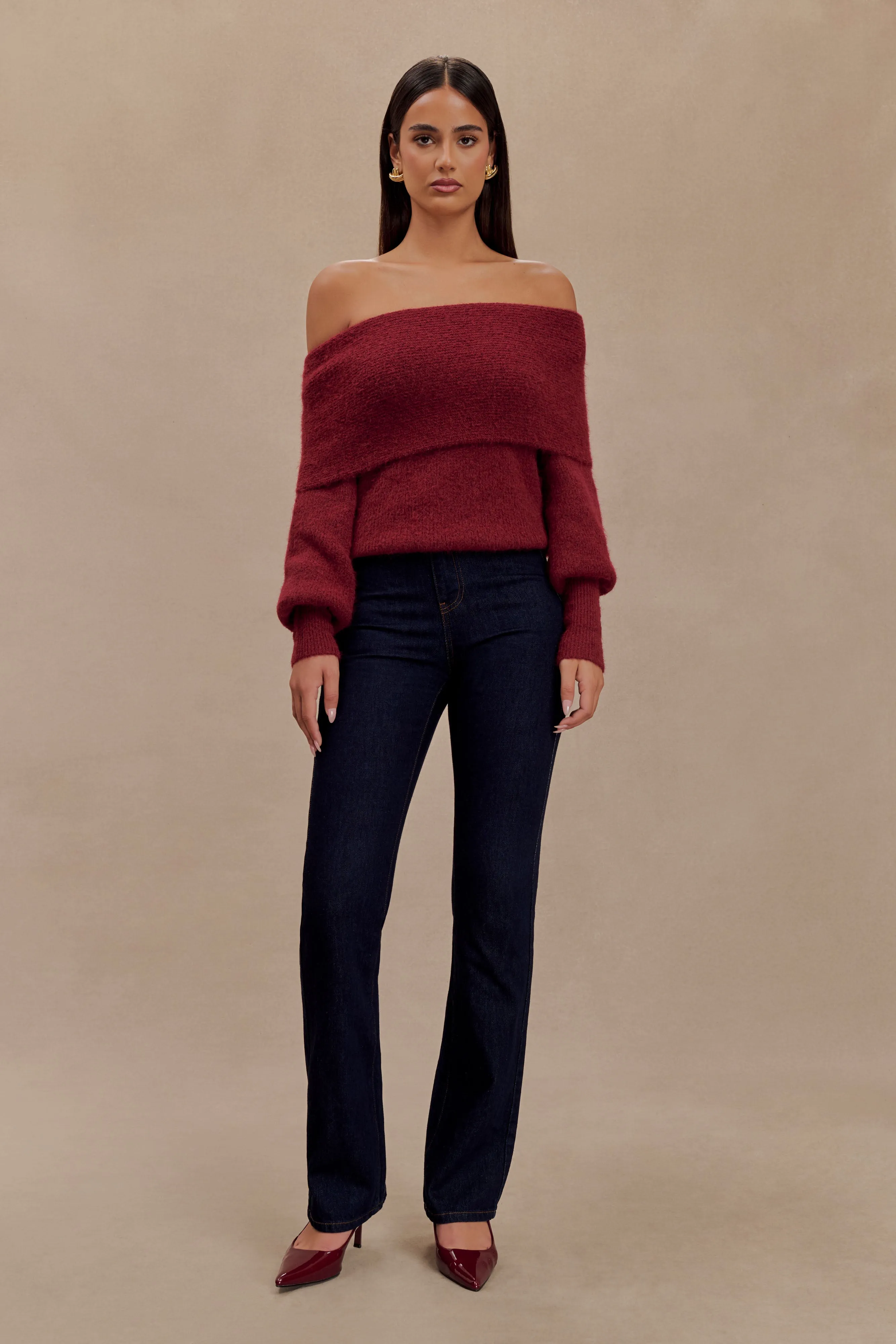 Charlotte Off Shoulder Knit Long Sleeve Top - Merlot sold by Meshki product image thumbnail 4