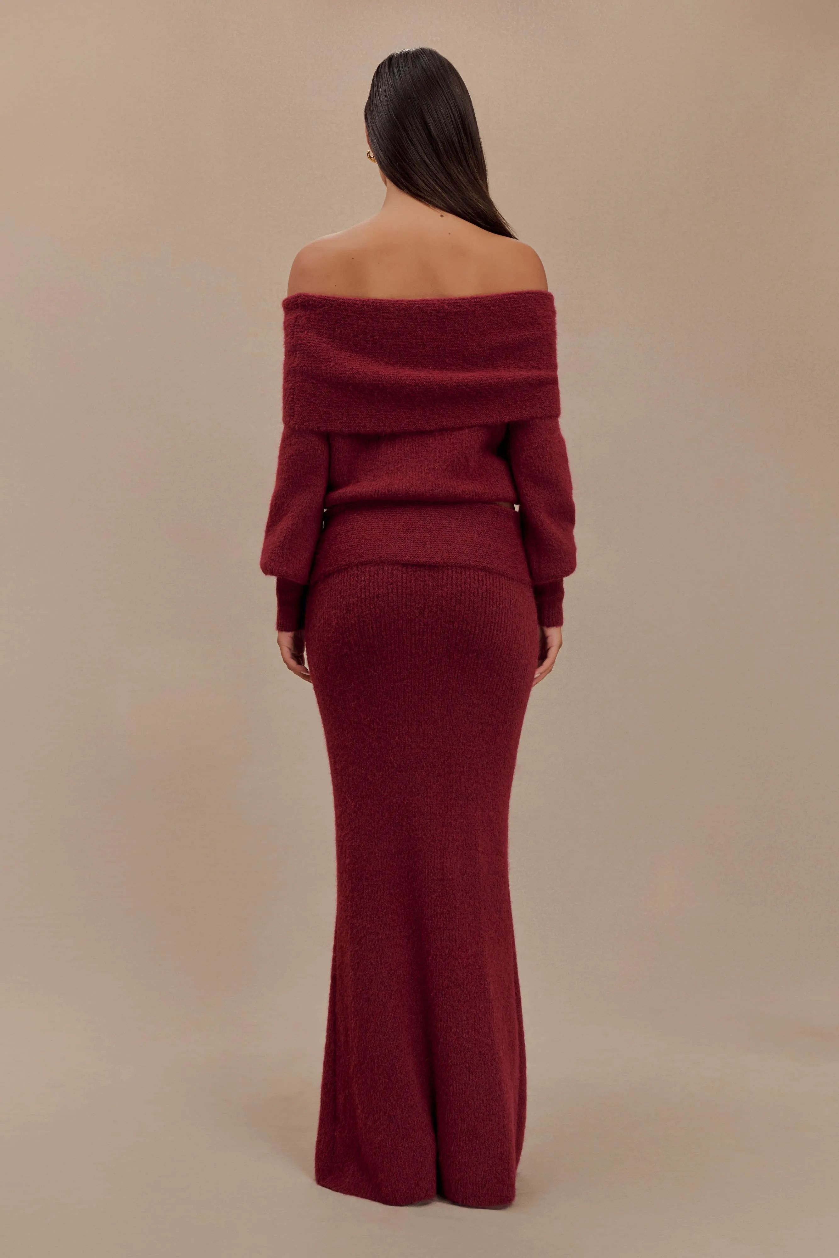 Charlotte Off Shoulder Knit Long Sleeve Top - Merlot sold by Meshki product image thumbnail 2