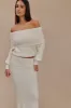 Charlotte Off Shoulder Knit Long Sleeve Top - Ivory sold by Meshki