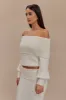 Charlotte Off Shoulder Knit Long Sleeve Top - Ivory sold by Meshki