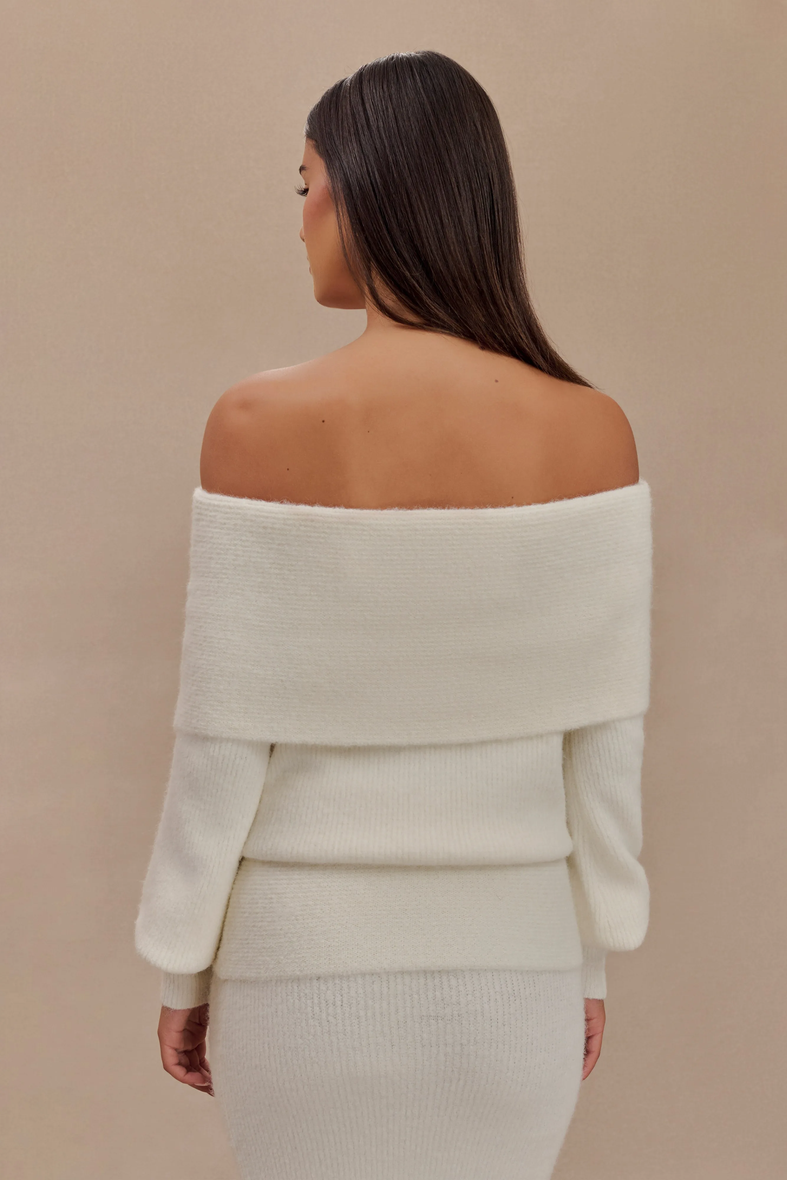 Charlotte Off Shoulder Knit Long Sleeve Top - Ivory sold by Meshki product image thumbnail 2