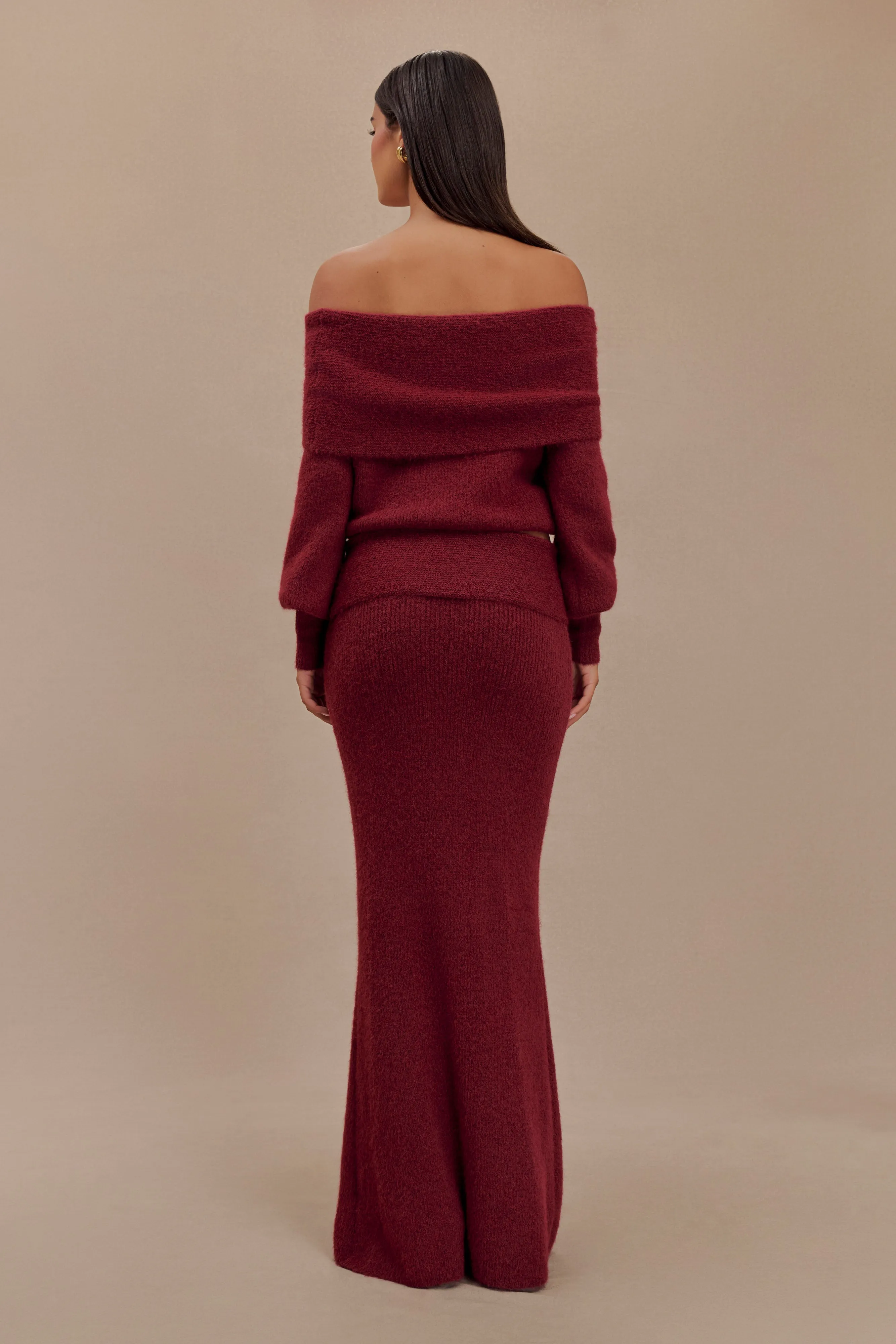 Charlotte Knit Maxi Skirt With Overlay - Merlot sold by Meshki product image thumbnail 2