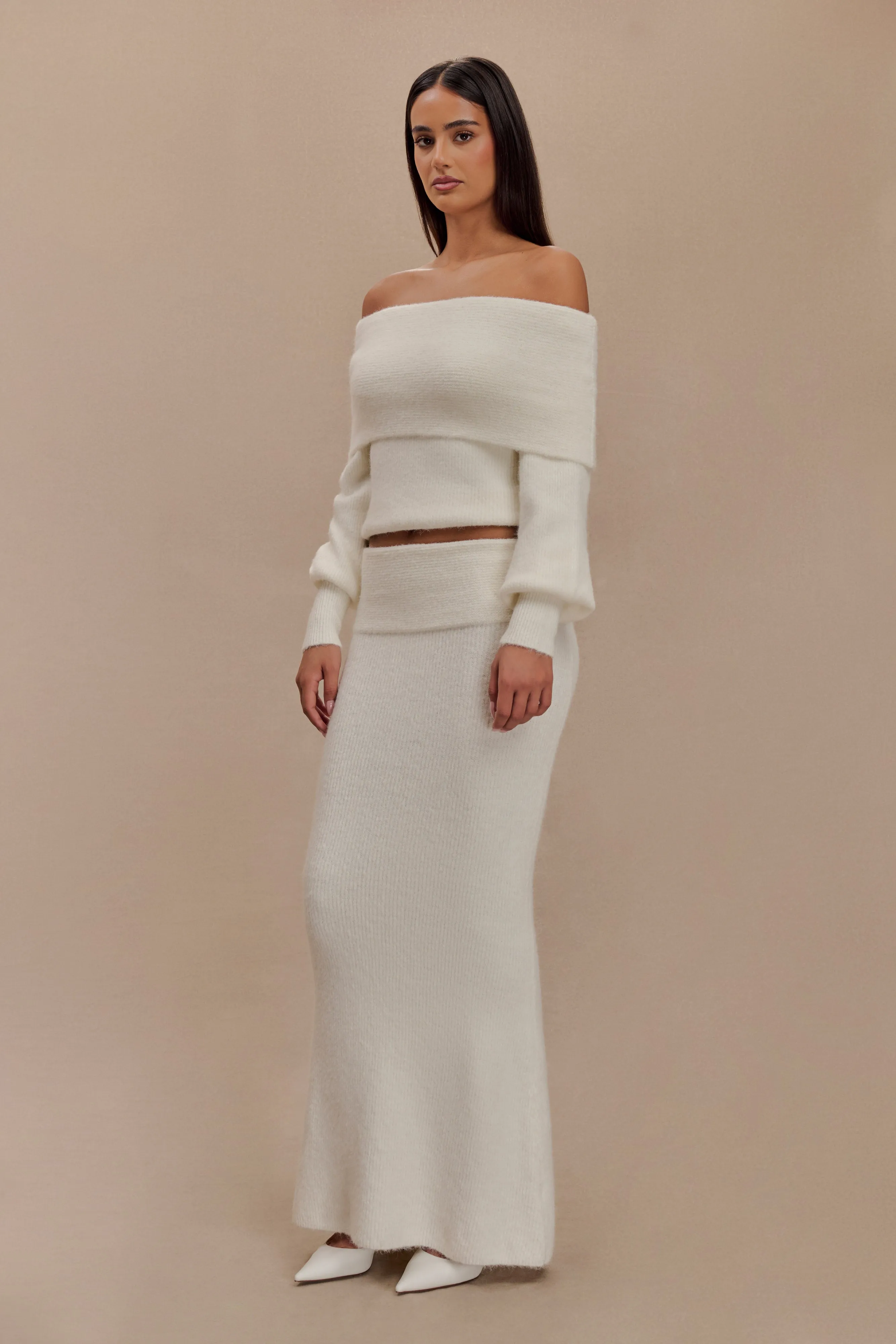 Charlotte Knit Maxi Skirt With Overlay - Ivory sold by Meshki product image thumbnail 3