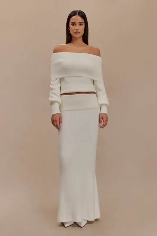Charlotte Knit Maxi Skirt With Overlay - Ivory sold by Meshki