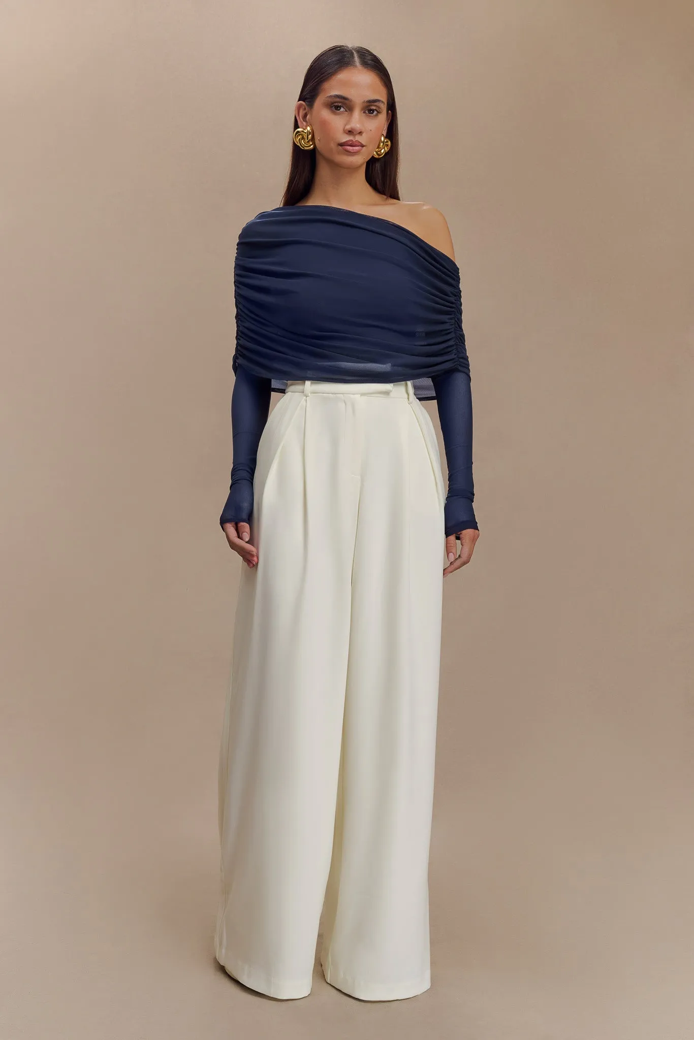 Everly Sheer Mesh Off Shoulder Top - Dark Navy sold by Meshki product image thumbnail 3