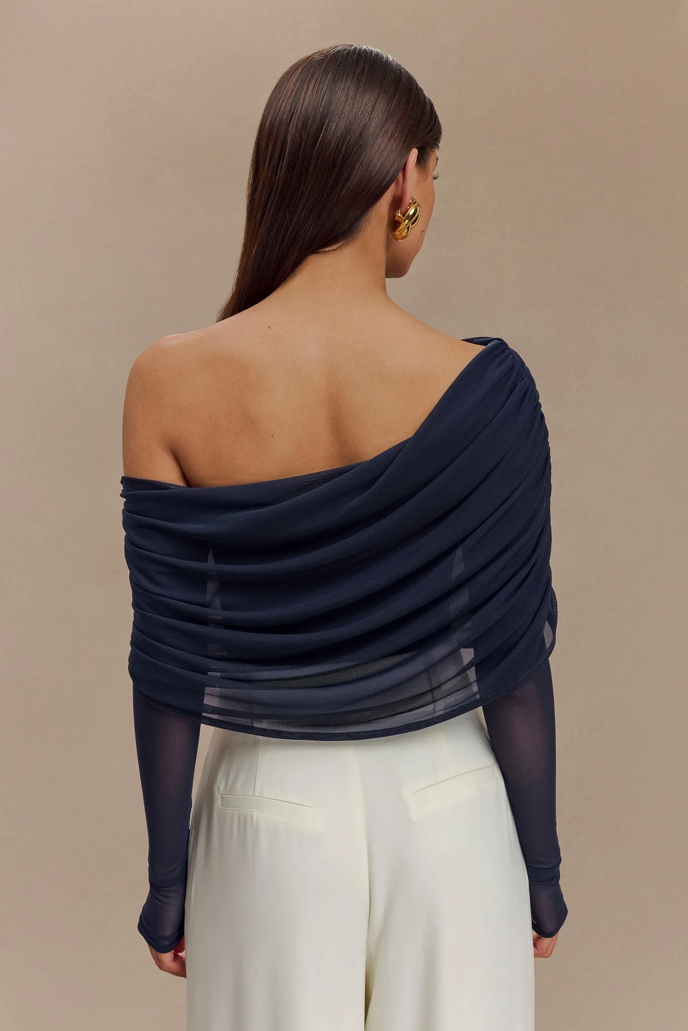 Everly Sheer Mesh Off Shoulder Top - Dark Navy sold by Meshki product image thumbnail 2