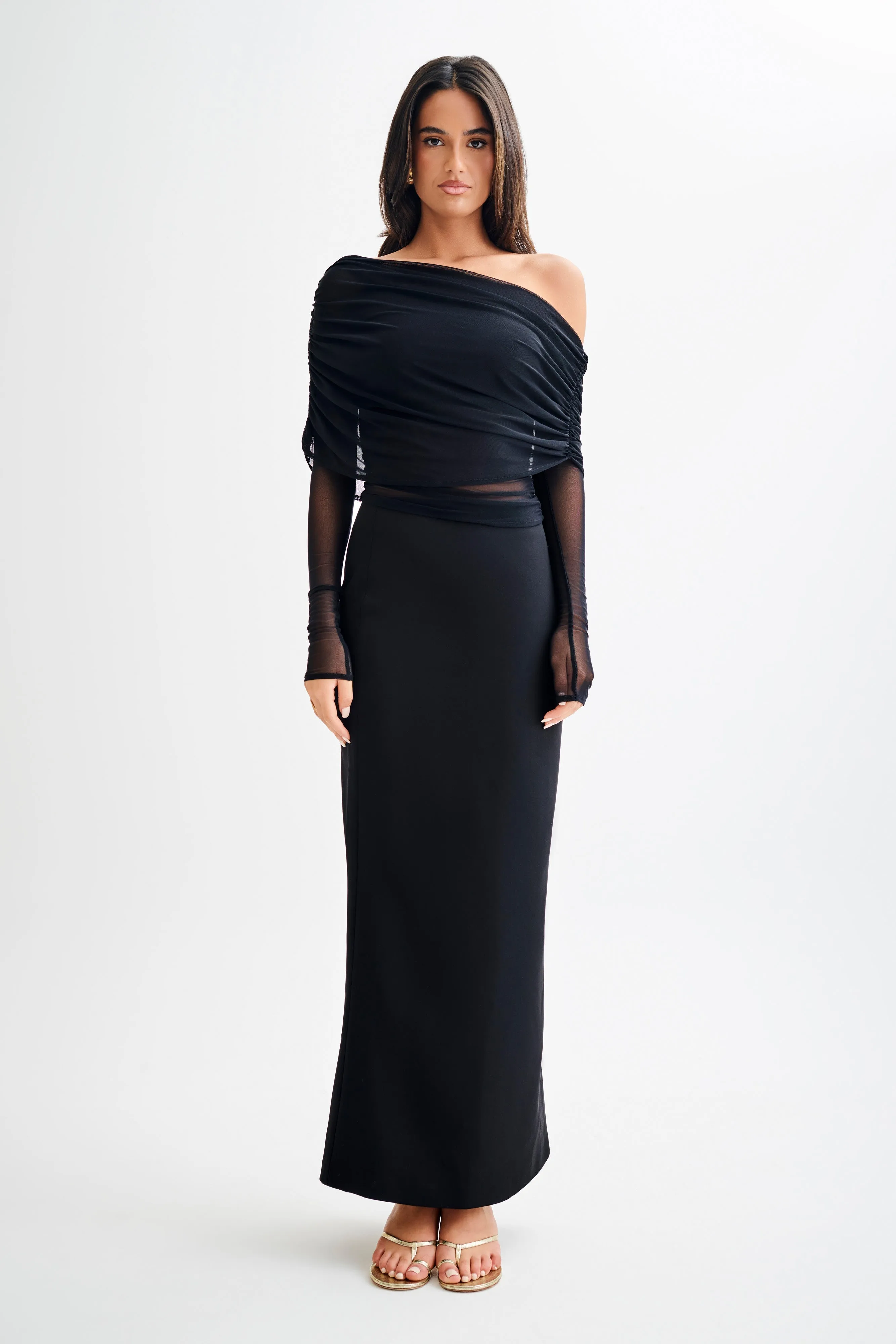 Everly Sheer Mesh Off Shoulder Top - Black sold by Meshki product image thumbnail 4