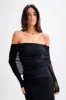 Everly Sheer Mesh Off Shoulder Top - Black sold by Meshki