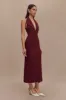 Annita Crepe Halter Midi Dress - Merlot sold by Meshki