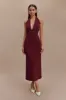 Annita Crepe Halter Midi Dress - Merlot sold by Meshki