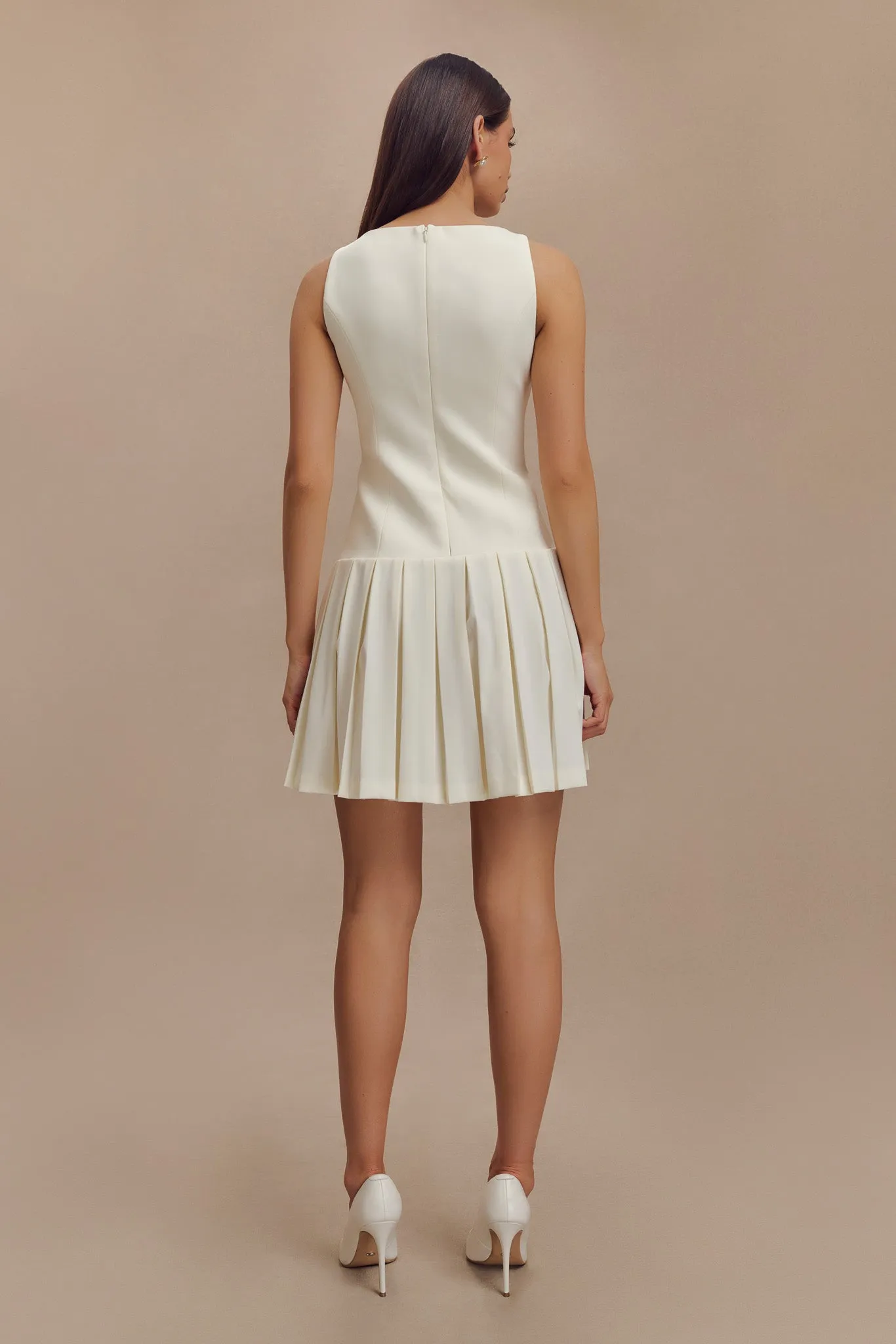 Mackenzie Sleeveless Pleated Mini Dress - Ivory | Parallel