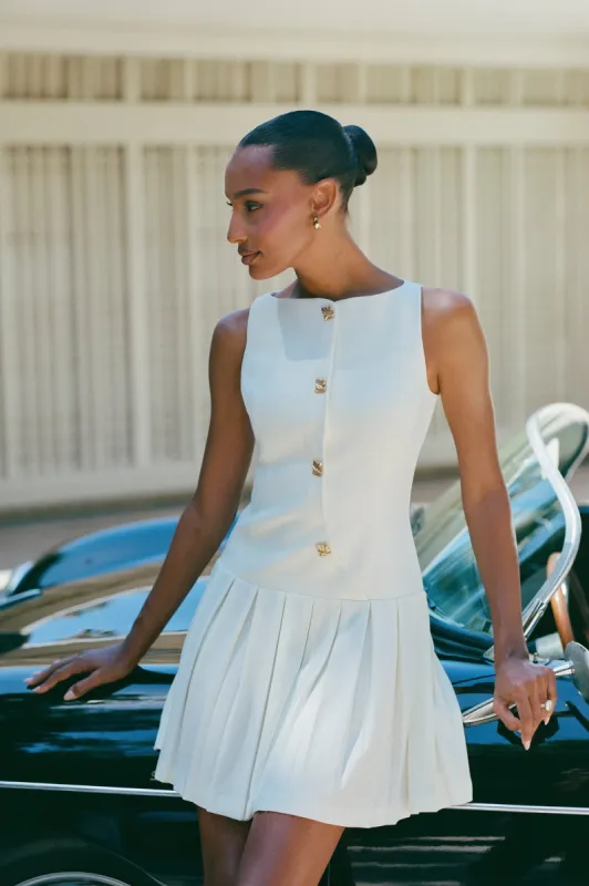 Mackenzie Sleeveless Pleated Mini Dress - Ivory sold by Meshki