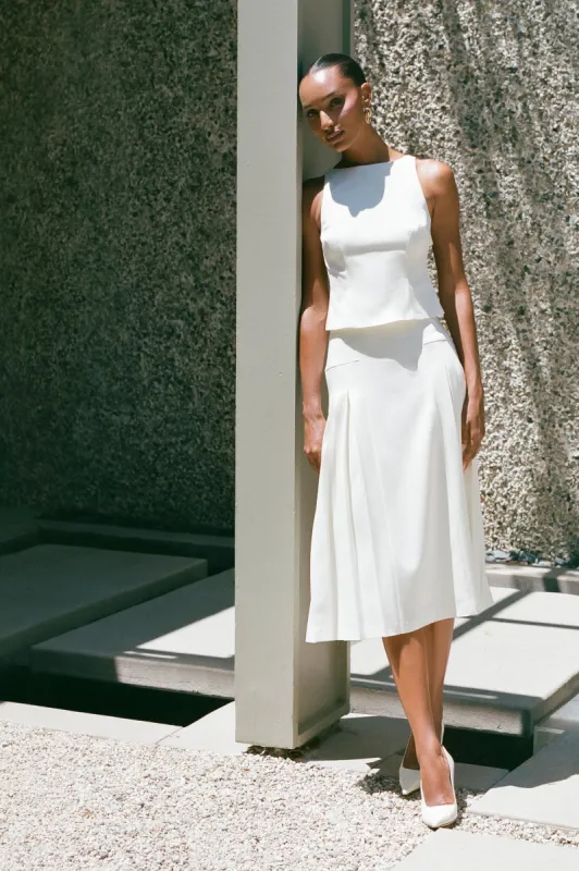 Brigette Pleated Midi Skirt - Ivory sold by Meshki