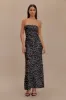 Claudette Strapless Satin Maxi Dress - Black Polka Dot Print sold by Meshki