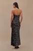 Claudette Strapless Satin Maxi Dress - Black Polka Dot Print sold by Meshki