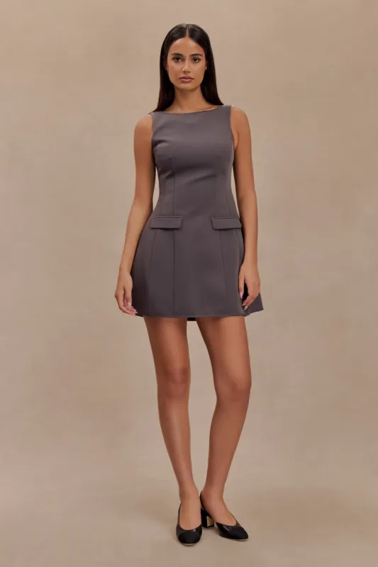 Evanna Sleeveless Suiting Mini Dress - Charcoal Grey sold by Meshki