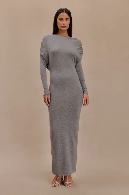 Jessie Cowl Neck Knit Midi Dress - Charcoal Marle sold by Meshki