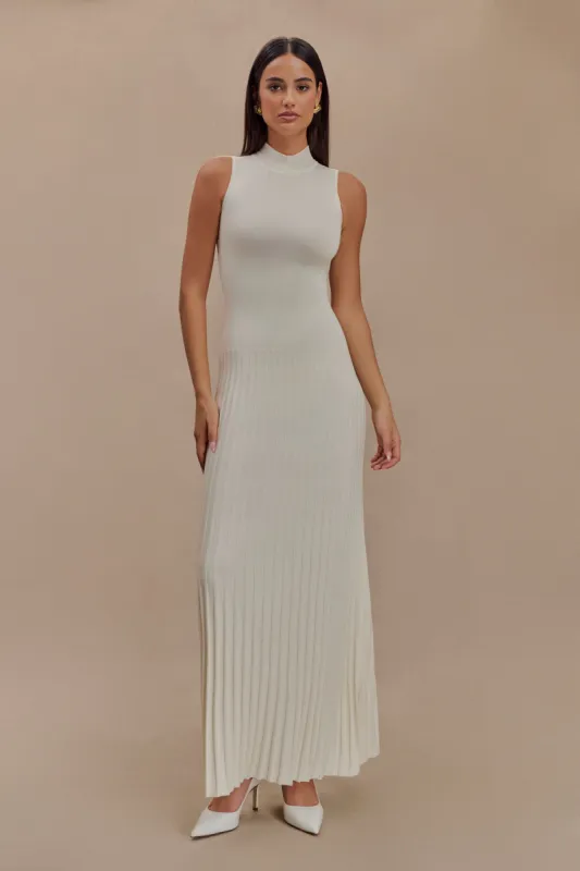 Mavis High Neck Pleated Maxi Dress - Ivory sold by Meshki
