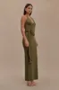 Tyla Draped Slinky Halter Maxi Dress - Dark Olive sold by Meshki