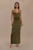 Tyla Draped Slinky Halter Maxi Dress - Dark Olive sold by Meshki