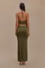 Tyla Draped Slinky Halter Maxi Dress - Dark Olive sold by Meshki