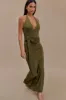 Tyla Draped Slinky Halter Maxi Dress - Dark Olive sold by Meshki