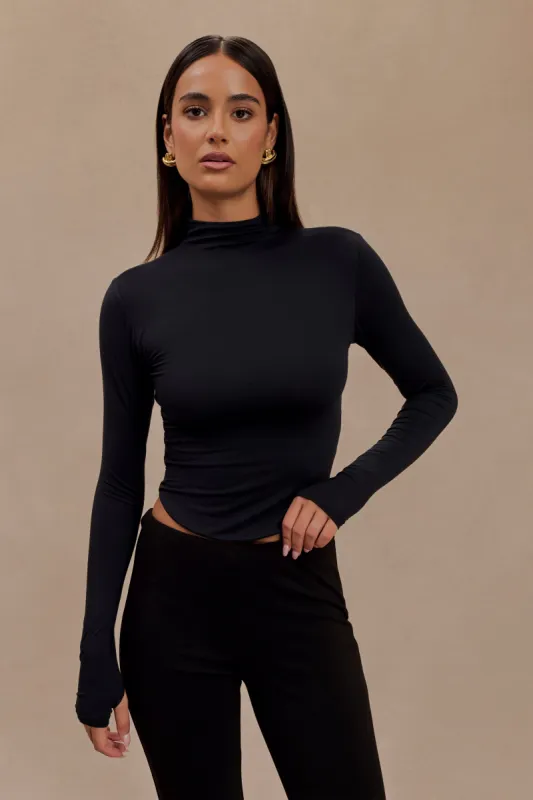 Ember Modal Long Sleeve High Neck Top - Black sold by Meshki