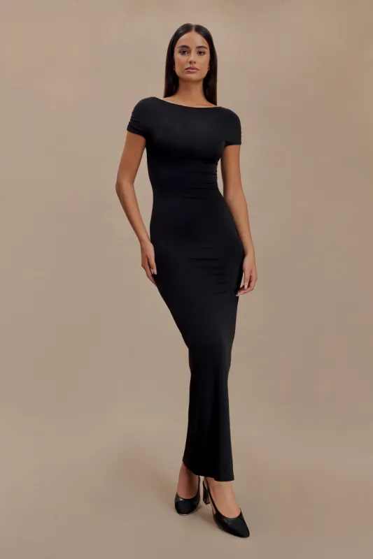 Imogen Off Shoulder Slinky Maxi Dress - Black sold by Meshki