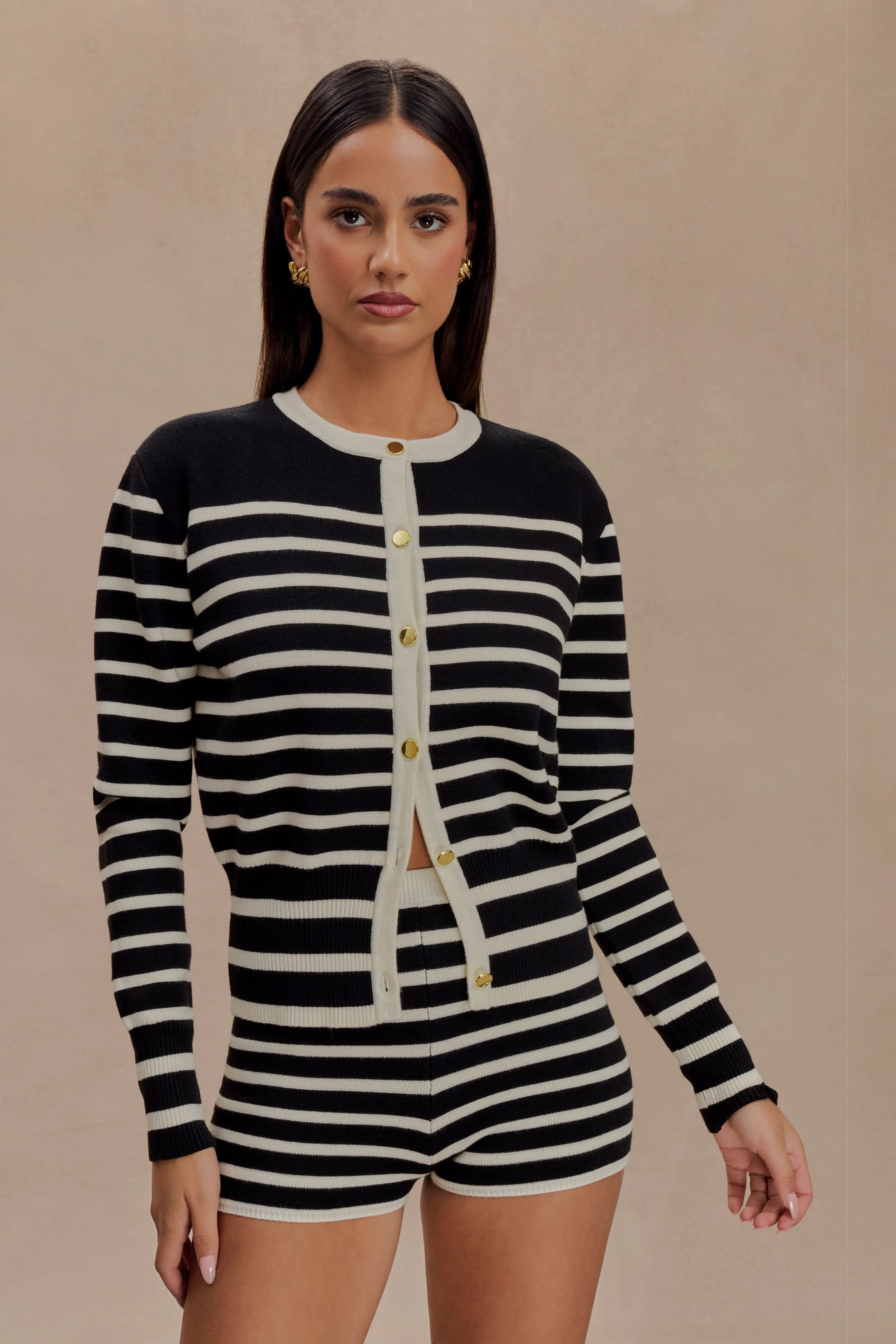 Talia Stripe Knit Cardigan - Black/White sold by Meshki