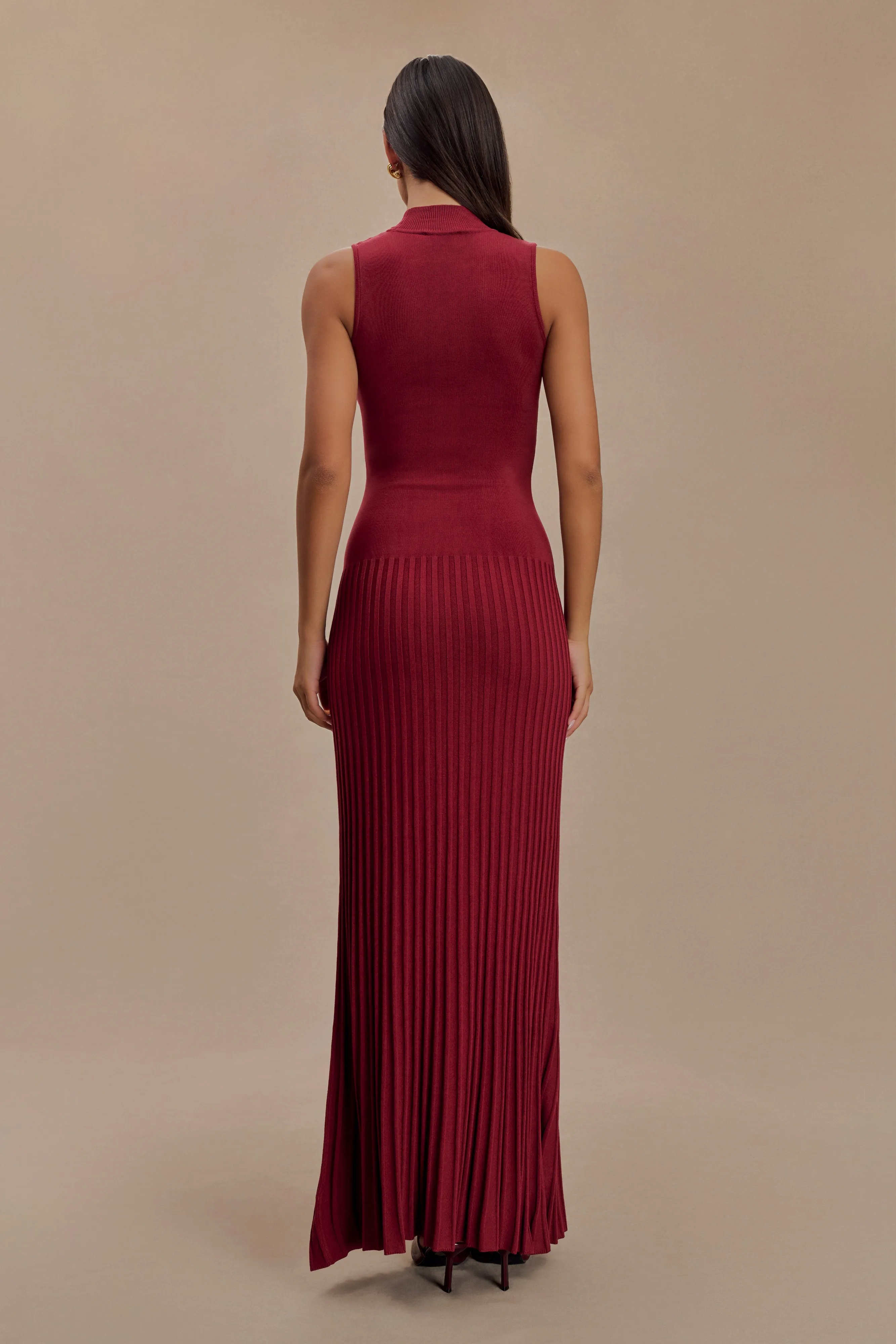 Mavis High Neck Pleated Maxi Dress - Mahogany sold by Meshki product image thumbnail 2