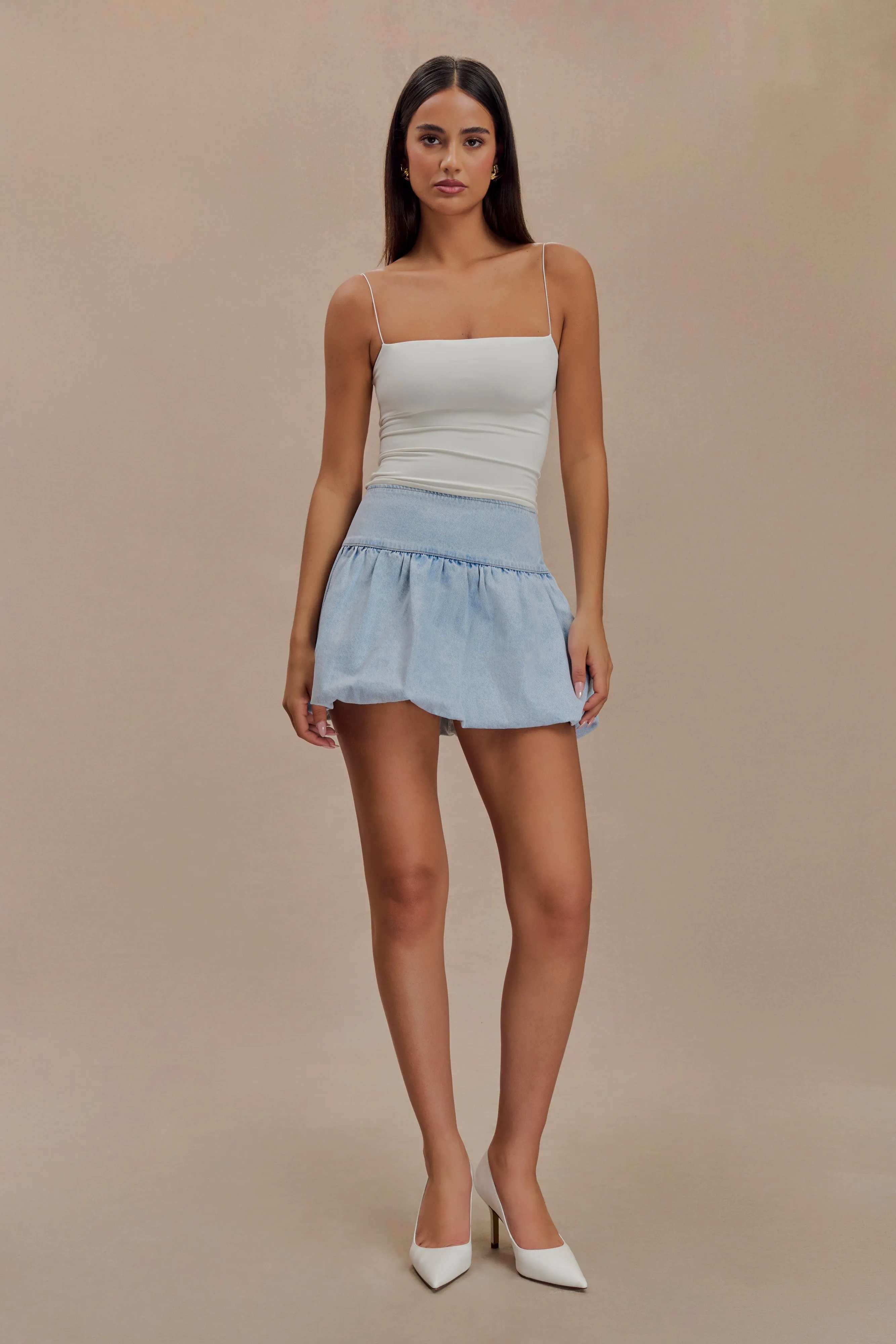 Genia Denim Bubble Mini Skirt - Light Blue sold by Meshki product image thumbnail 5