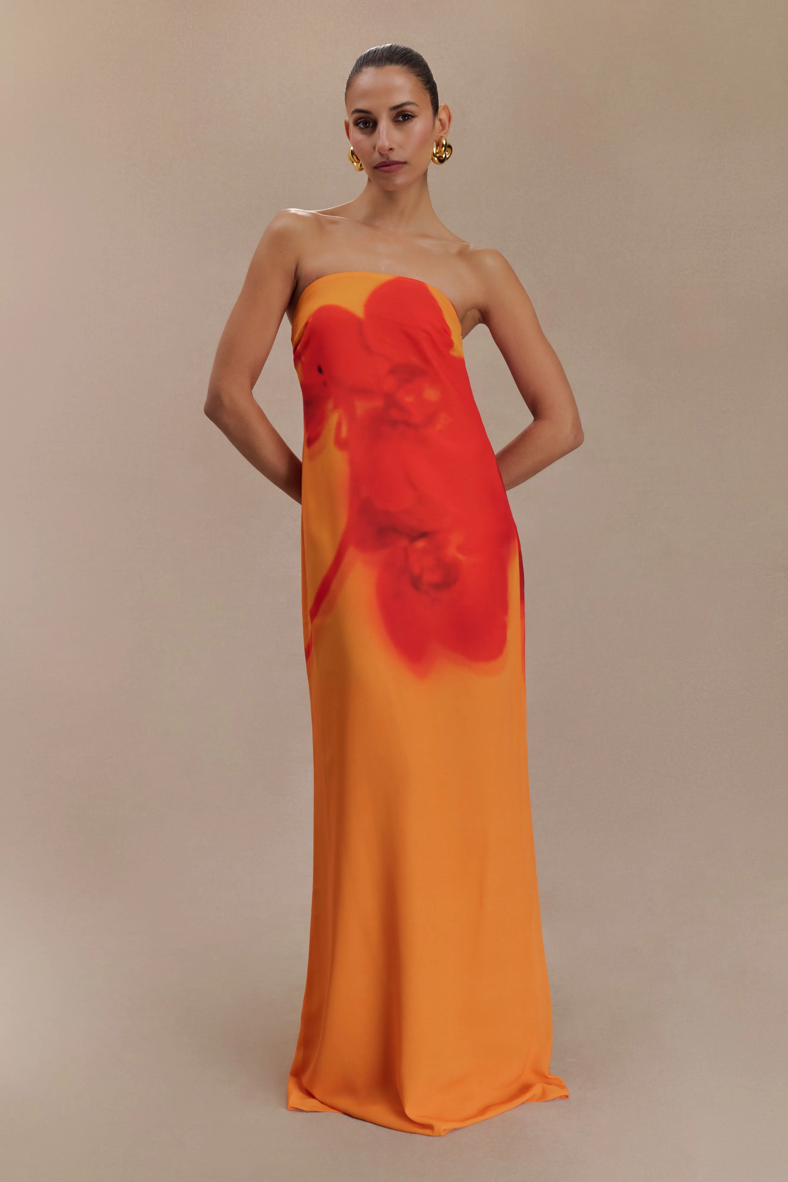 Amaya Strapless Chiffon Maxi Dress - Koi Orchid Print sold by Meshki product image thumbnail 2