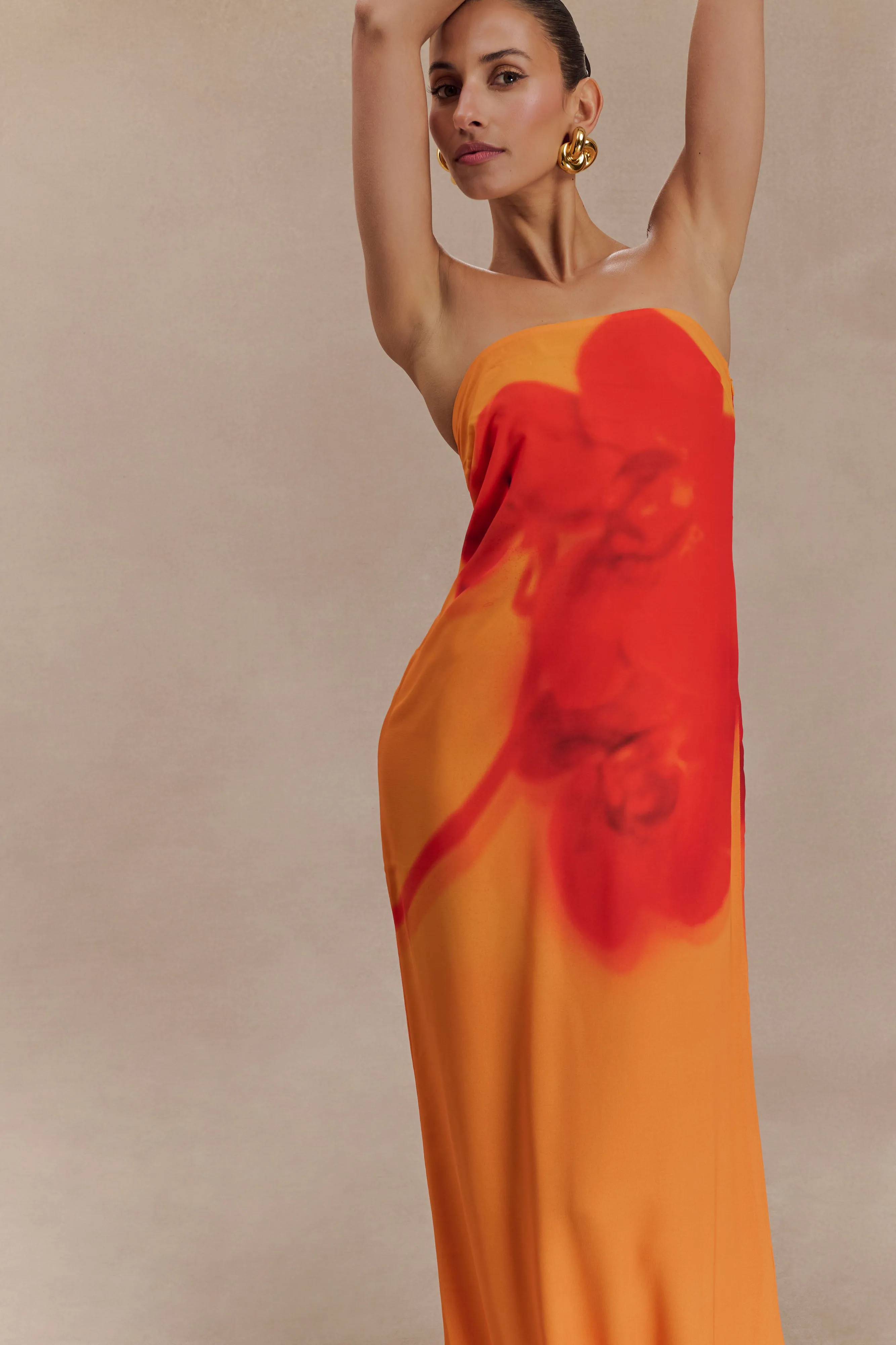 Amaya Strapless Chiffon Maxi Dress - Koi Orchid Print sold by Meshki product image thumbnail 4