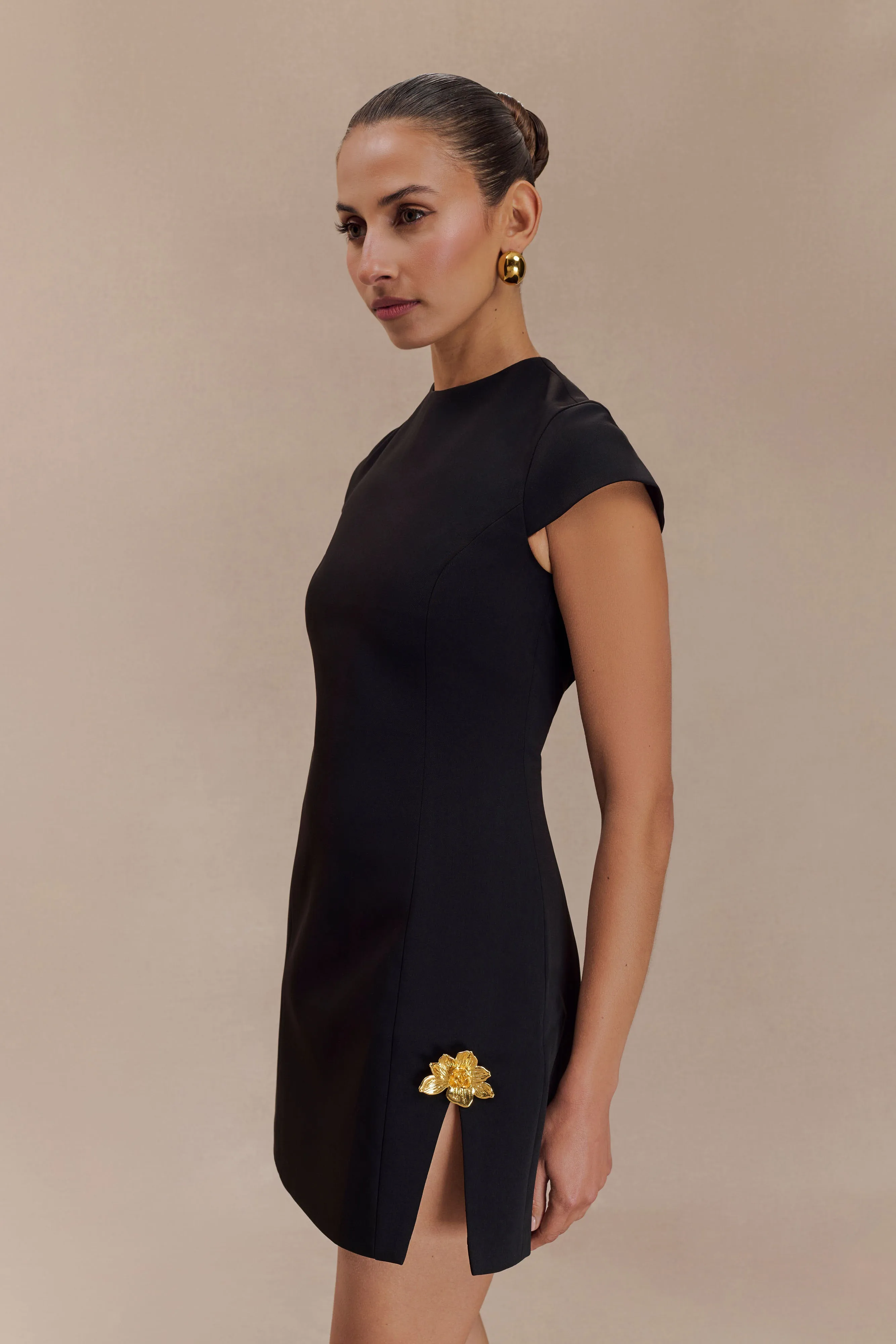 Remi Suiting Mini Dress With Floral Hardware - Black sold by Meshki product image thumbnail 4