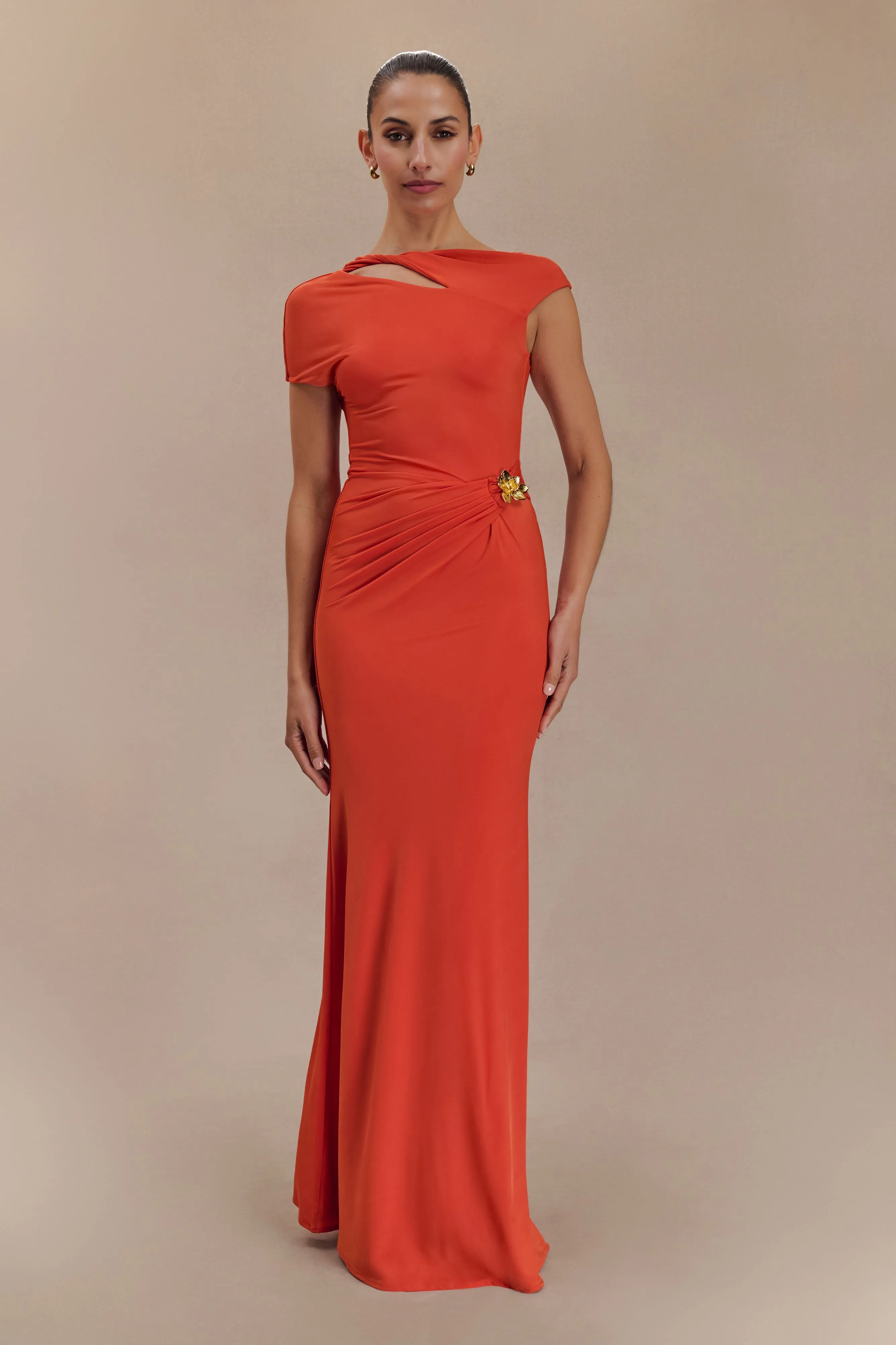 Kaida Slinky Maxi Dress With Hardware - Burnt Orange sold by Meshki product image thumbnail 2