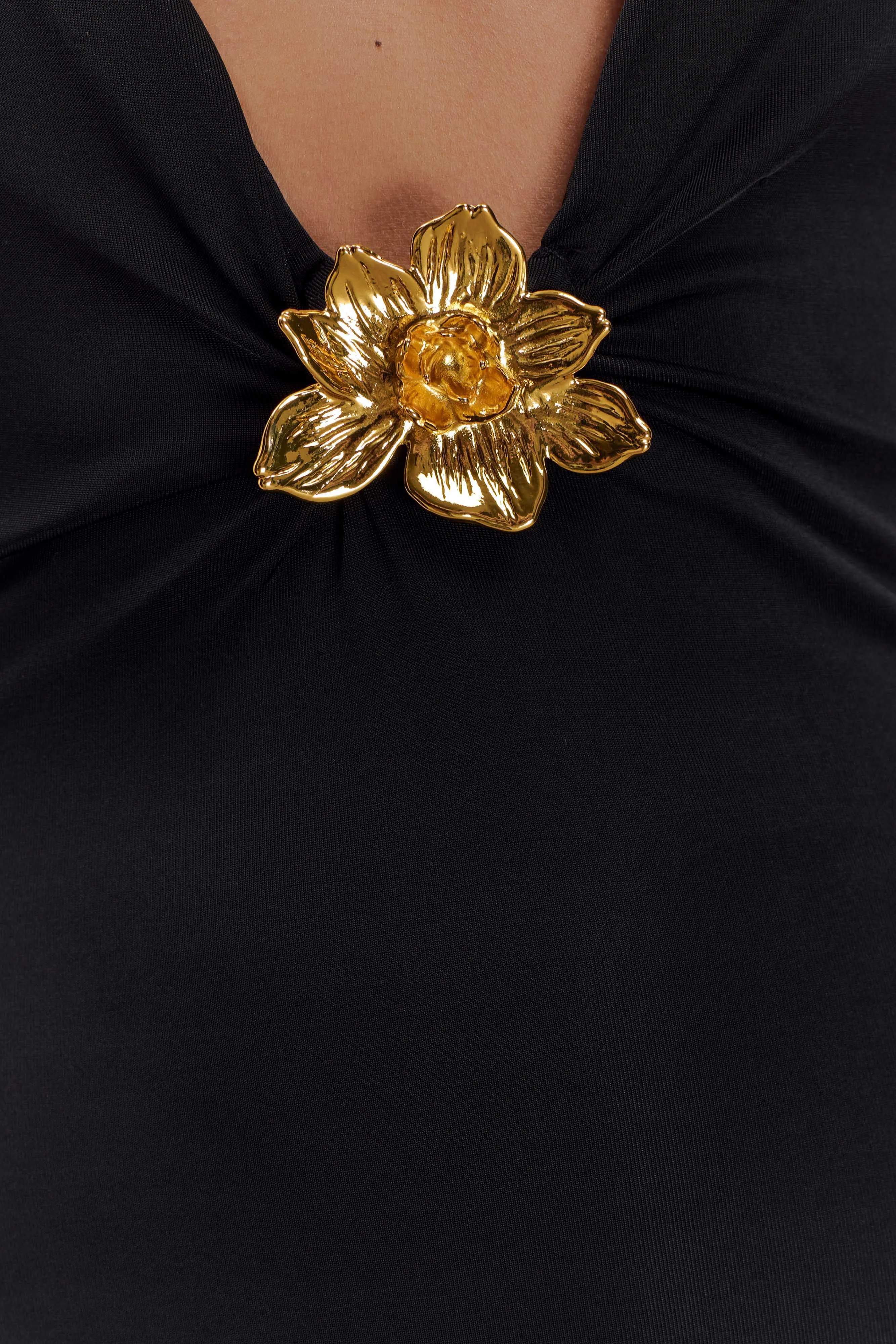 Beck Plunge Maxi Dress With Floral Hardware - Black sold by Meshki product image thumbnail 5