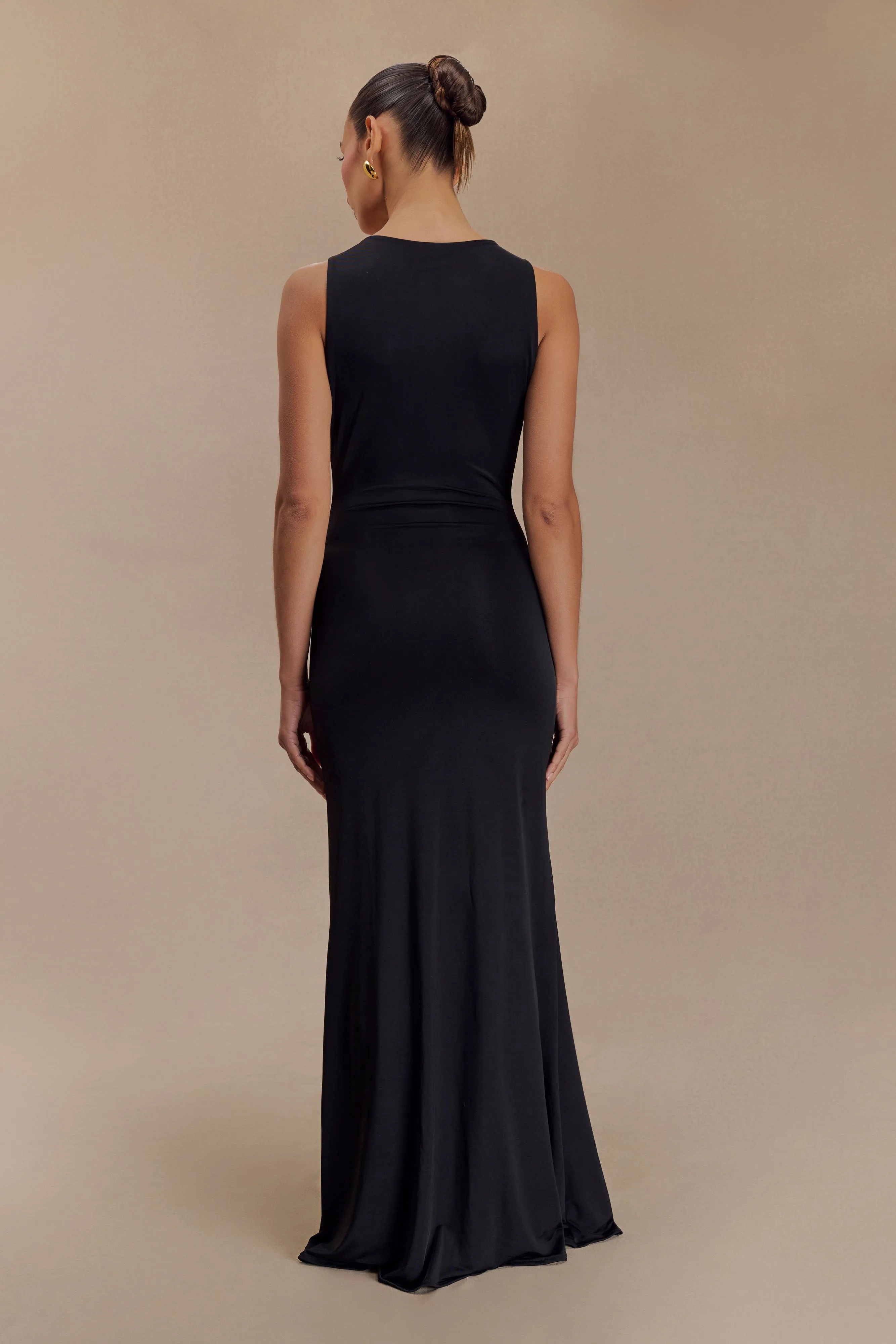 Beck Plunge Maxi Dress With Floral Hardware - Black sold by Meshki product image thumbnail 2