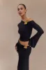 Ainsley Asymmetrical Long Sleeve Top With Floral Hardware - Black sold by Meshki